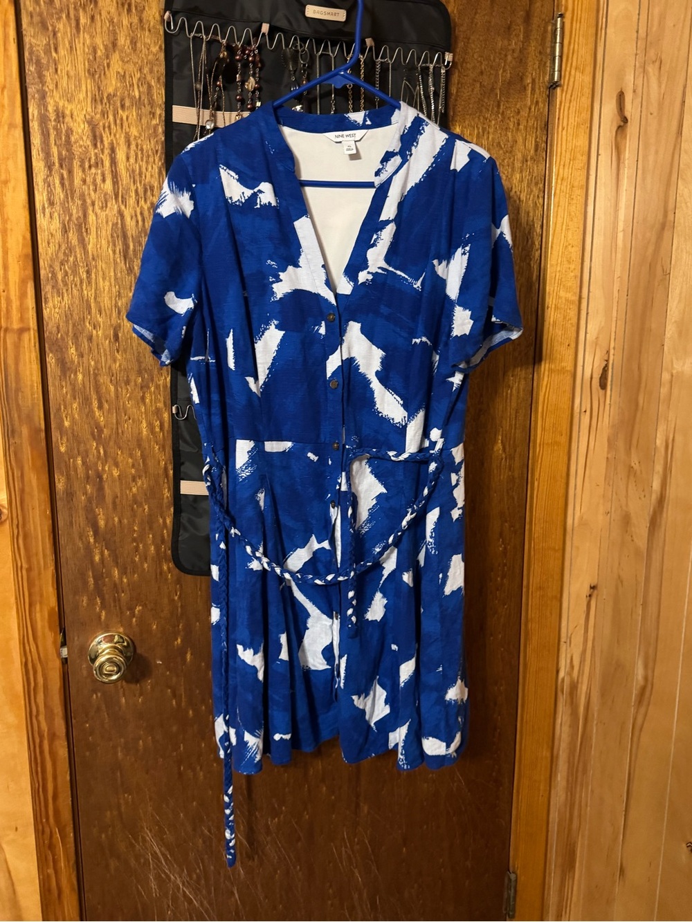 Nine West Jasmine Blue & White Printed Button-Front Dress